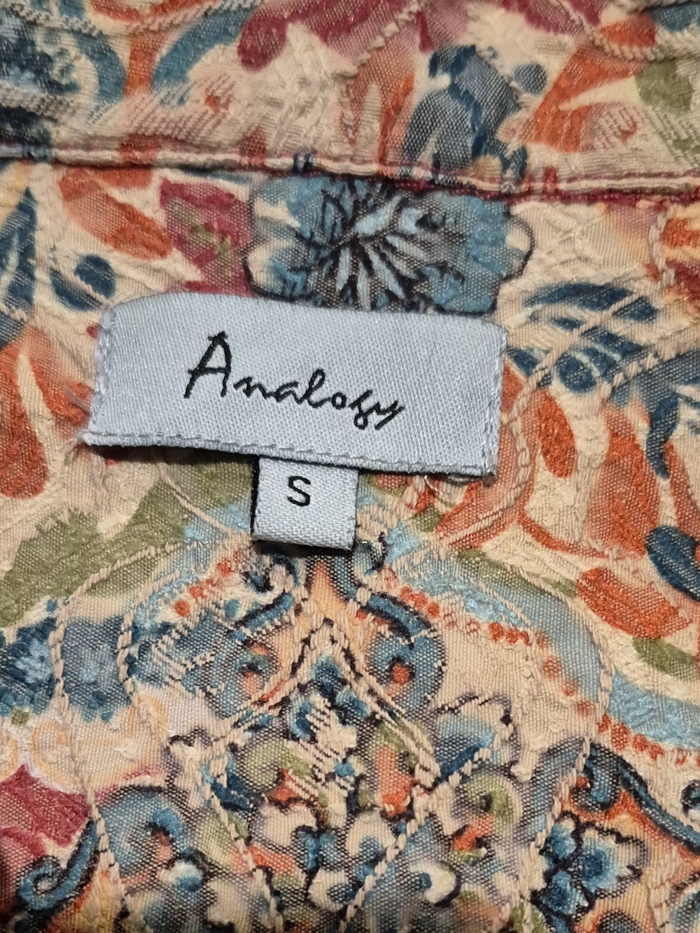 Analog Multicolor Floral Patchwork Jacket in Cream, Teal & Rust - Picture 2 of 4